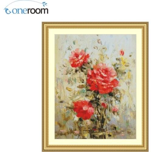 47-57 Red Flowers (1) Chinese Stitch,DIY 14CT similar DMC Cross Stitch,Sets For Embroidery Kits Counted Cross-Stitching