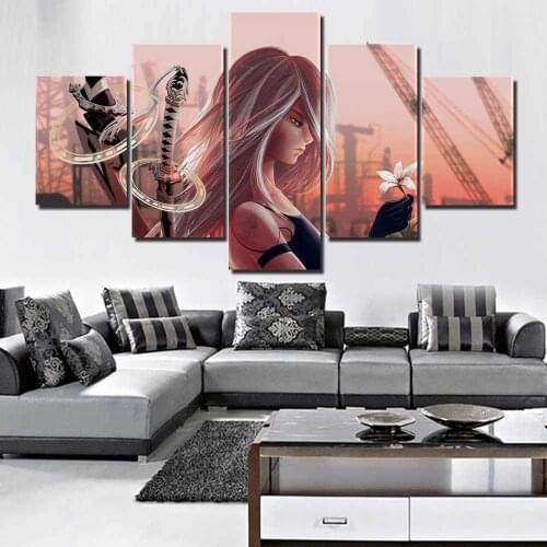 5 Piece Wall Art Canvas Game Figure Pictures Nier Automata Posters And Prints Home Bedroom Decoration The Wall Paintings