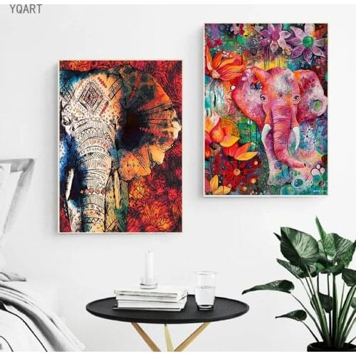 Abstract Elephatns Oil Paintings on Canvas Art Posters and Prints Animals Wall Decorative Pictures for Modern Living Room Decor