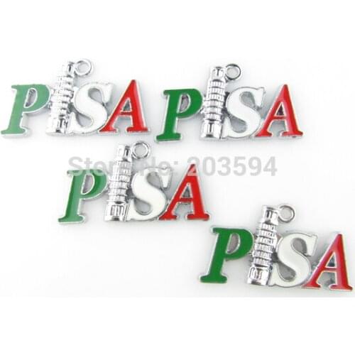 AE43 20pcs Mixed Silver Tone Enamel Pisa Charms Pendants Jewelry DIY Jewelry Findings Floating Charm 25x17mm