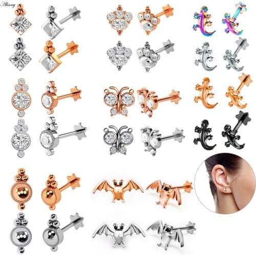 Alisouy 1 Piece Tragus Ear Cartilage Ring Helix Jewelry Labret Piercings Lip Ring Studs Rock Lobe Steel Piercing Body Jewelry