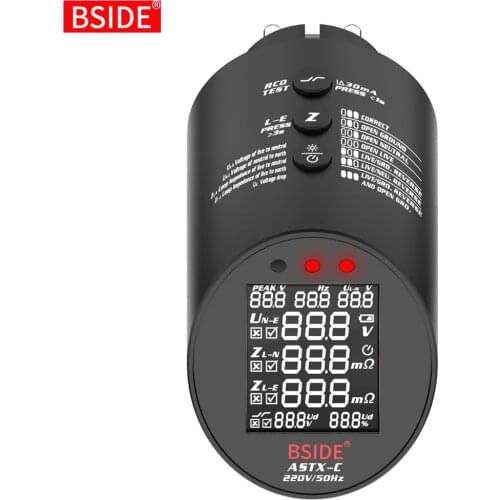 BSIDE ASTX Circuit Analyzer T-RMS Professional wire Tester Automatic check EU UK US plug wiring status RCD/GFCI test Meter