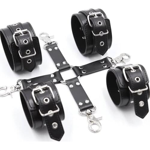Bdsm Bondage Kit Sex Toys of Leather Handcuffs with High Quality Cross Buckle Strap for Men Women Fetish Slave Roleplay Flirt