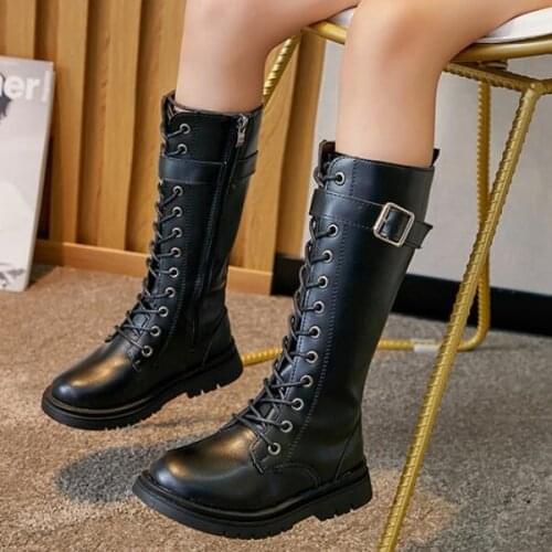 Girls Boots 2021Autumn New Children Knee High Fashion Martin Boots Suede Rubber Soft Platform Snow Boots Shoes For YoungChildren