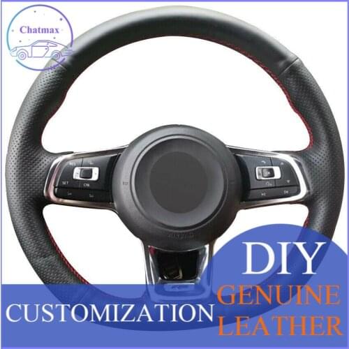 For Volkswagen Golf 7 GTI steering wheel cover black artificial leather custom anti-slip design all season