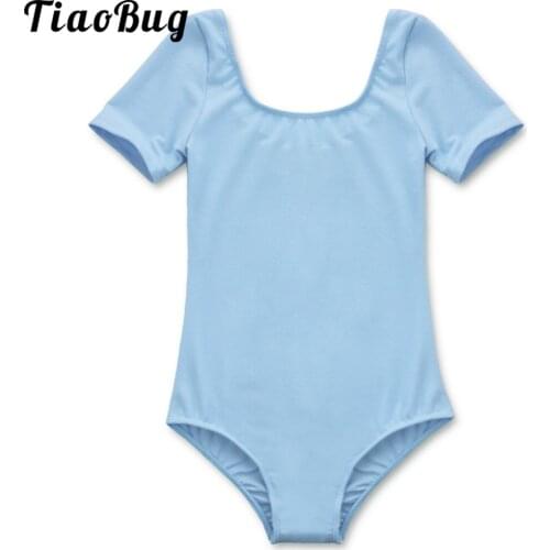 TiaoBug Kids Girls Short Sleeves Roud Neck Ballet Dance Bodysuit Stretchy Gym Leotard Dancewear Gymnastics Jumpsuit