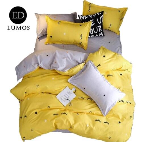 ED-Lumos Duvet Cover Sets Bedding Collections with 2 Pillowcases Eyelash Design 4 Pieces Yellow 4 Sizes