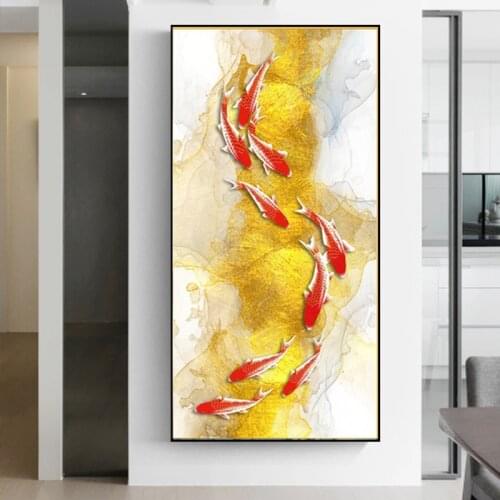 Koi Fish Feng Shui Carp Lotus Pond Pictures Oil on Canvas Painting Art Posters and Prints Wall Art Pictures for Living Room