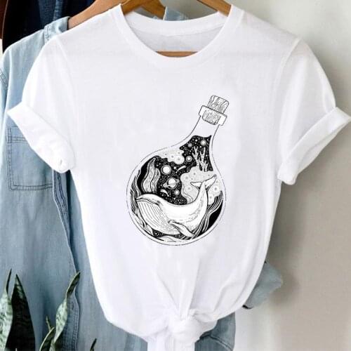 T-shirts Women Cartoon Space Universe 90s Fashion Cute Spring Summer Clothes Stylish Tshirt Top Lady Print Girl Tee T-Shirt