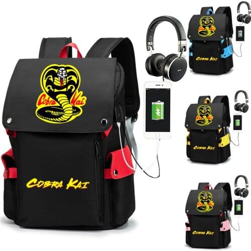 Anime Cobra Kai Backpack Cosplay Canvas children Kids Schoolbag Travel Bag Back To School Bookbag Usb Charging Backpack