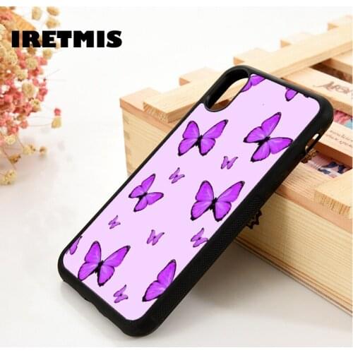 Iretmis 5 5S SE 6 6S TPU Silicone Rubber Phone Case Cover for iPhone 7 8 Plus X Xs 11 12 MINI Pro Max XR Lilac Butterfly