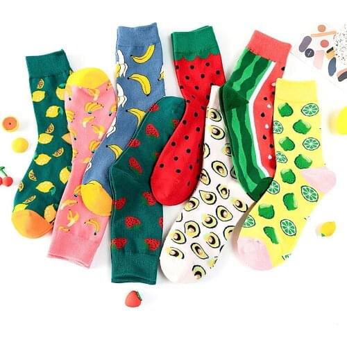 Harajuku Kawaii Cute Fashion Colorful Cotton Socks Women Pink Fruit Lemon Waterlemon Banana Novelty Funny Socks