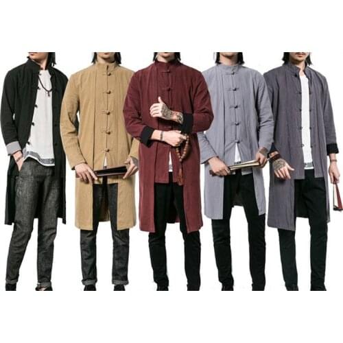 Male cotton&Ramie tang suit zen lay meditation robes tai chi gown kung fu/martial arts jacket costumes red/gray/black