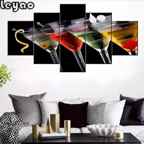 5 pcs Diamond Painting Kitchen Home Decor Full Square Diamond Embroidered cocktail mural Cross Stitch Kits Handicrafts