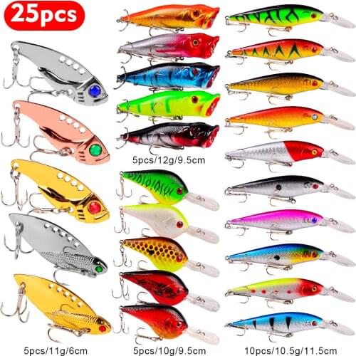 25PC Luya Bait Set Fake Bait Bionic Bait Fishing Bait Mixed Set Fishing Accessories
