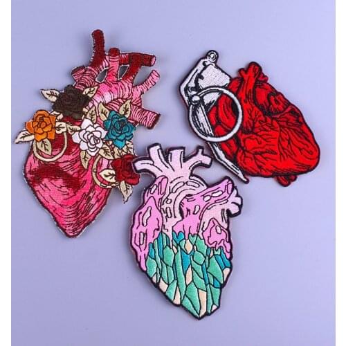 DIY Red Heart Patch Van Gogh Embroidered Patches On Clothes Sticker Stripes Rock Punk Heart Patches For Clothes Embroidery Patch