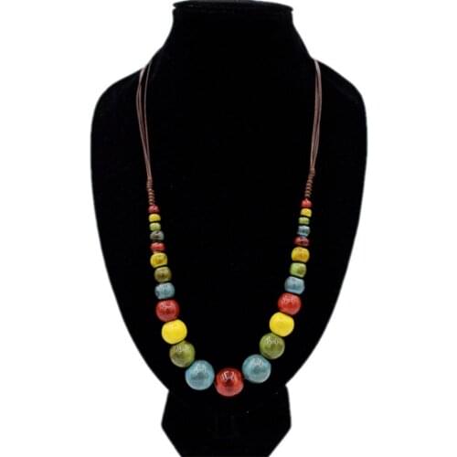 Colorful Ceramic Beads Necklace Men Women Long Rope Necklace Vintage Jewelry Neck Accessories
