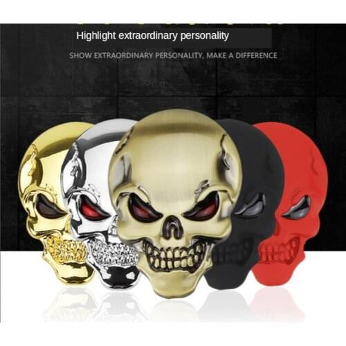 Fit for Car metal personality skull head sticker, body sticker ghost logo, stereo car rear label decoration sticker modification
