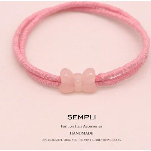 Sempli Popular Pink Color Nylon Hair Rubber Band Bow-Knot Pendant Elastic Hair Bands For Womens and Girls Headwear Hair Elastic