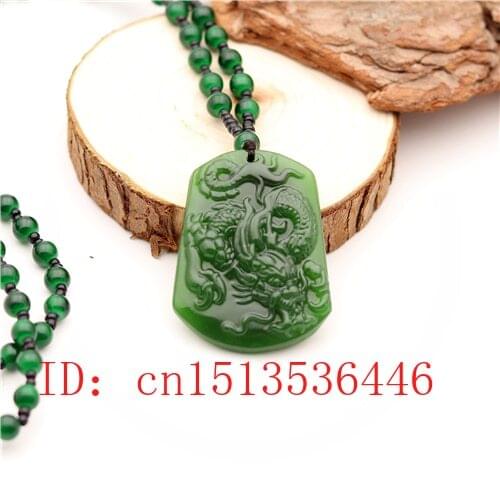 Carved Dragon Jade Pendant Natural Chinese Green Beads Necklace Charm Jadeite Jewellery Fashion Lucky Amulet Gifts for Men M01