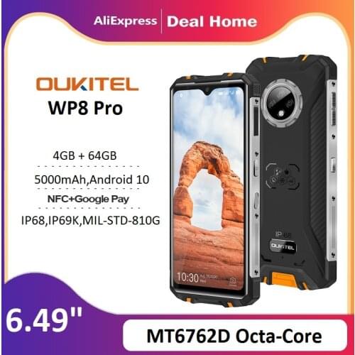 OUKITEL WP8 Pro NFC IP68 Rugged phone mobile 6.49'' Display Fingerprint Android 10 4GB 64GB 5000mAh 16MP Triple Camera