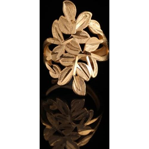 St.kunkka 2018 Fashion Jewelry Flower Leaf Ring For Woman Wedding Party Statement 24K Yellow Gold Filled Charm Adjustable Ring