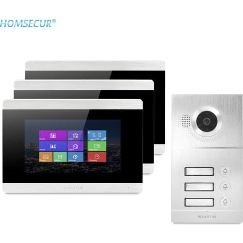 HOMSECUR 4 Wire 7inch Video Door Intercom System Recording Snapshot 800TVLine Flush Mount Waterproof Camera for 3 Families