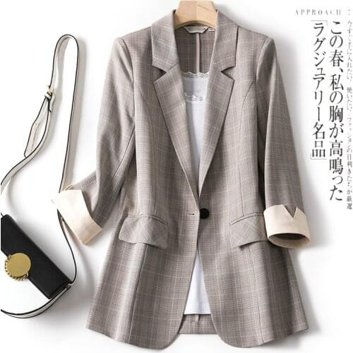 High quality buckle Plaid Women Blazer Pockets Jackets Female Retro Suits Coat Feminino blazers Outerwear women blazers