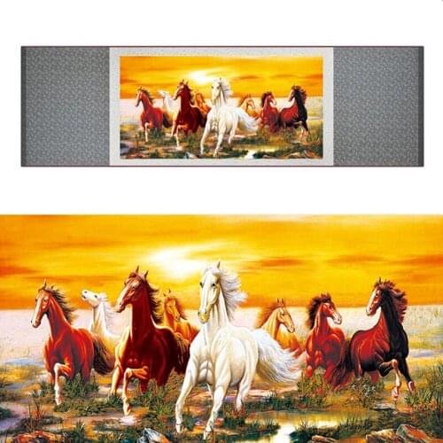 Top quality Chinese Horse silk painting Horse art painting Silk scroll art painting eight horse painting19062707