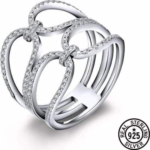 Genuine Real 925 Sterling Silver Simple Stackable Rings For Women Geometric Clear Zircon Fashion Acecessories Jewelry Wholesale