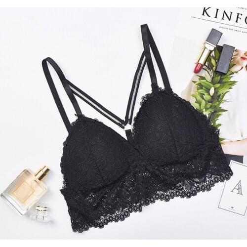 Womens Underwear Sexy Y-line Straps Padded Bralette Female Floral Lace Bra Brassiere