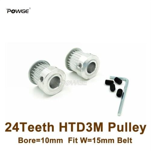 POWGE 24 Teeth 3M Timing Pulley Bore 10mm Fit Width 15mm HTD3M Belt 24T 24Teeth HTD 3M Pulley CNC Engraving Machine