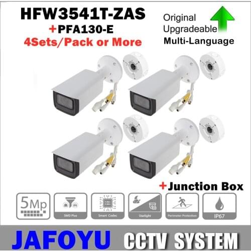 4Sets/PACK or More Including IPC-HFW3541T-ZAS 5MP IR Vari-Focal 2.7-13.5mm Bullet WizSense Network Camera IP67 POE + PFA130-E