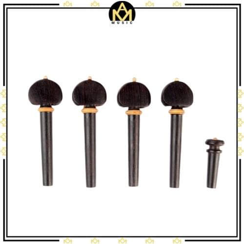 4 PCS Ebony Violin Turning Pegs + 1 Pcs Endpin W/Wood Decoration Violin Good Replacement Violin Accessories