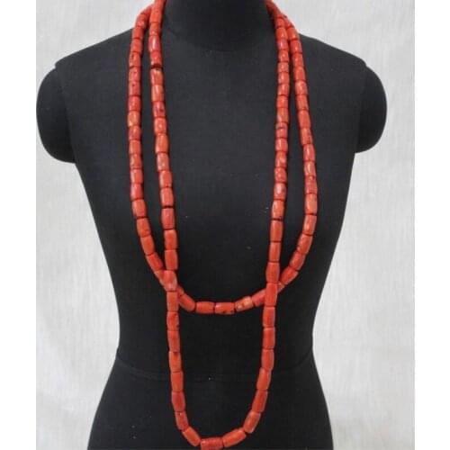 4UJewelry Fashion 12mm Genuine Coral African Mens Jewerlry For Nigerian Weddings Long Design Bracelet and Necklace Set For Groom