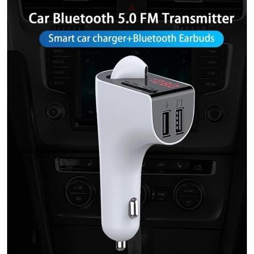 Car Bluetooth 5.0 FM Transmitter 5V/3.1A Dual USB Ports Charger FM Transmitter Wireless Hands-free Audio Receiver Car Player