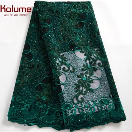 Kalume Beads African Tulle Lace 5 Yards Tissue Nigerian Net Lace Fabric Stones French Mesh Lace High Quality For Diy Dress F2507