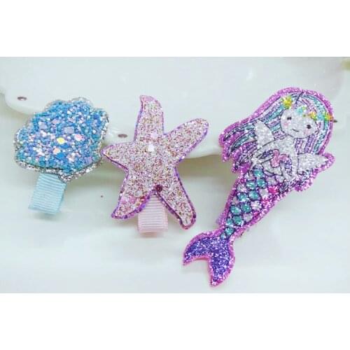 Boutique ins 5sets Fashion Cute Glitter Starfish Shell Hairpins Fairy Mermaid Hair Clips Princess Headwear Hair Accessories