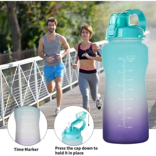 2000ML Large Capacity Gradient Water Bottle Bouncing Cover Fitness Drinking Cup with Straw With Portable Rope Travel Tea Cup