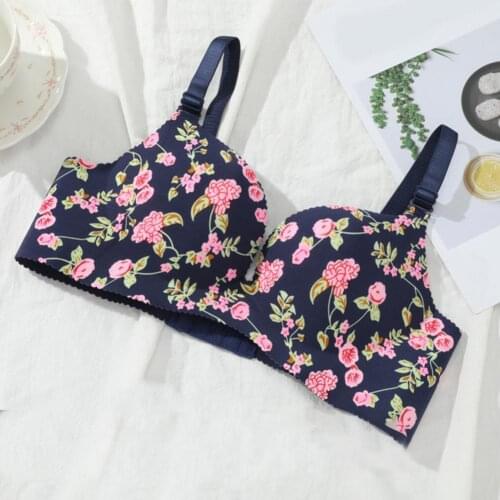 Brassiere Floral Print Seamless Women Padded Gathering Bra for Daily Wear
