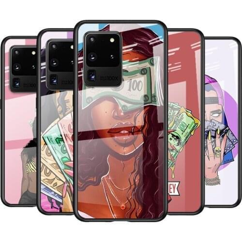 Tempered Glass Cover Afro Girls Black Women Art For Samsung Galaxy S21 Ultra Plus 5G M51 M31 M21 Shockproof Shell Phone Case
