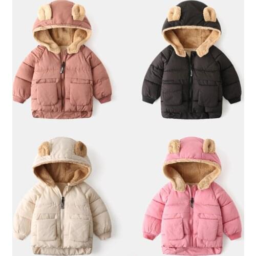 Childrens Winter Warm Cotton Jackets Boys Girls Cartoon Cashmere Outerwears Toddler Kids Hooded Coat Baby Short Thicken Clothes