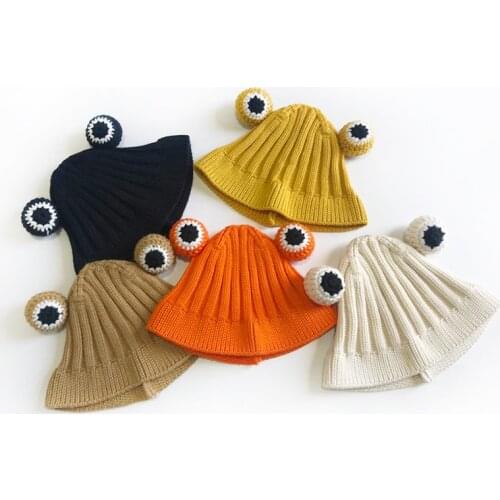 Winter Warm Toddler Kids Hats and Caps for Boys Girls Cute Cartoon Frog Knitted Bucket Hat Children Baby Skullies Beanies Hat