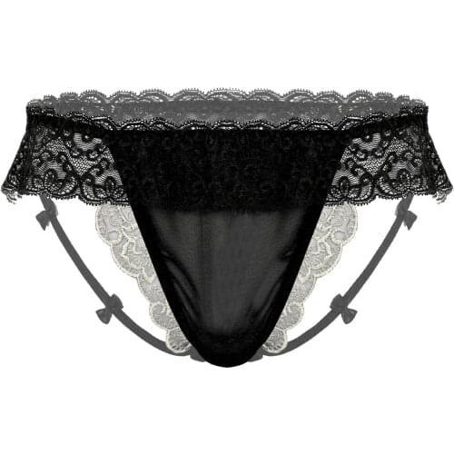 Men Floral Mesh See-through Ruffles Briefs Lace Embroidery Skirted Panties Stretchy Low Waist Sissy Underwear for Lingerie Night