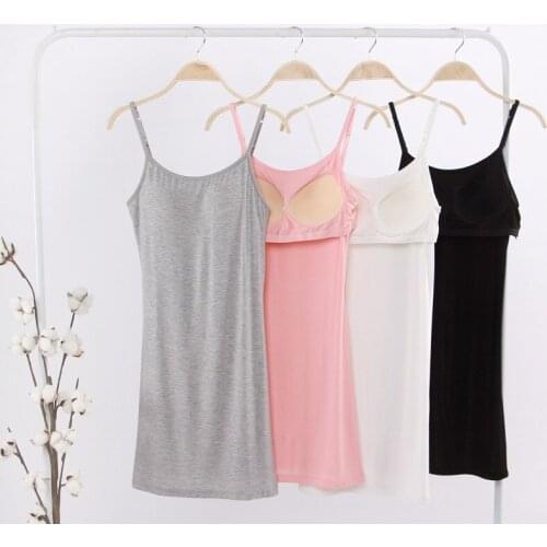 Home service pajamas modal with bra pad cup one-piece ladies sexy bottoming skirt pajamas suspenders nightdress