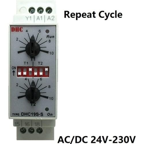 Double Set Repeat Cycle DIN Rail Mouting Time Relay AC/DC24-230V Input Timer DHC19S-S DHC