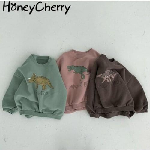 Baby sweatshirt Korean winter new baby cute dinosaur print plus velvet comfortable pullover sweater baby cloth