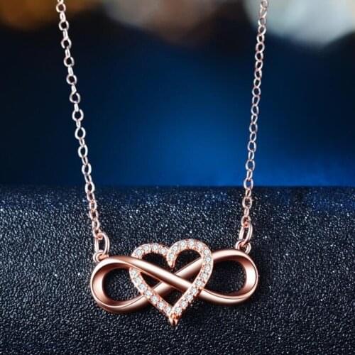 Exquisite Silver Color Infinity Heart Zircon Necklace Rose Gold/Gold Color White Crystal Stone Long Necklace Jewelry for Women
