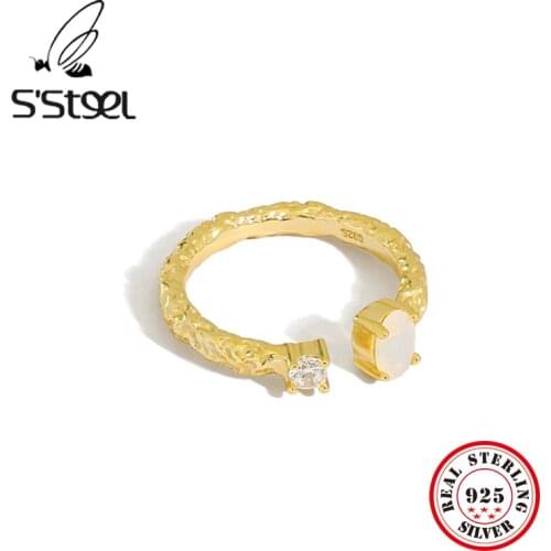 SSTEEL Opal Ring Sterling Silver 925 Gift For Women Korean Luxury Zircon Gold Opening Rings Anillos De Plata 925 De Ley Jewelry