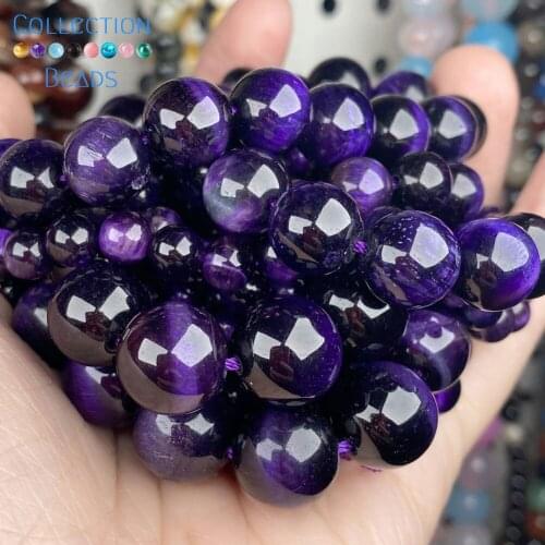 Natural Stone Purple Tiger Eye Stone Loose Spacer Round Beads For Jewelry Making 6-10 MM DIY Bracelet Accessories Wholesale 15"